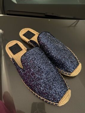 Tory burch Glitter Slip-On Espadrille Mules - Navy